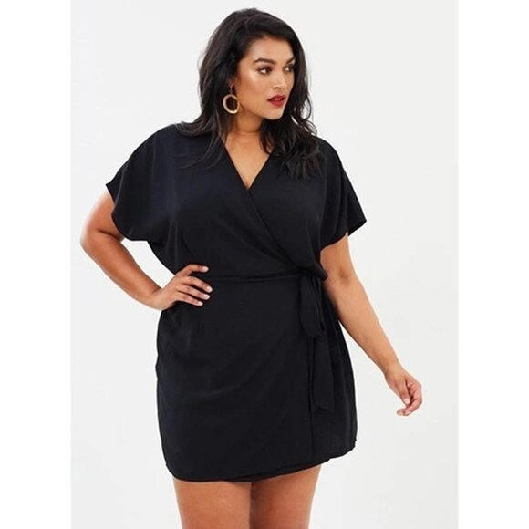 MISSGUIDED CURVE Plus Kimono Sleeve Wrap Dress In Black - Size 18 - Picture 11 of 11